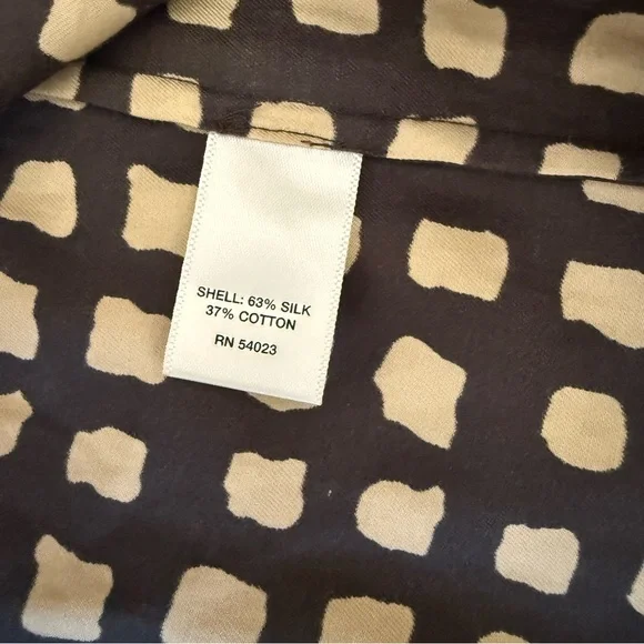 Banana Republic Size 12 Brown & Tan Geometric Silk Blend Dress w/ pleated front - Picture 4 of 8